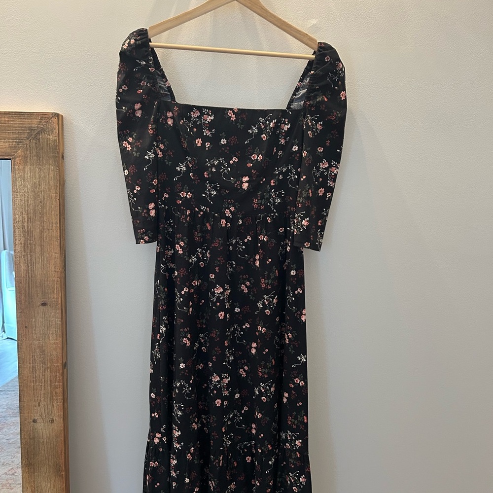 Reformation Black Floral Long Sleeve Dress
